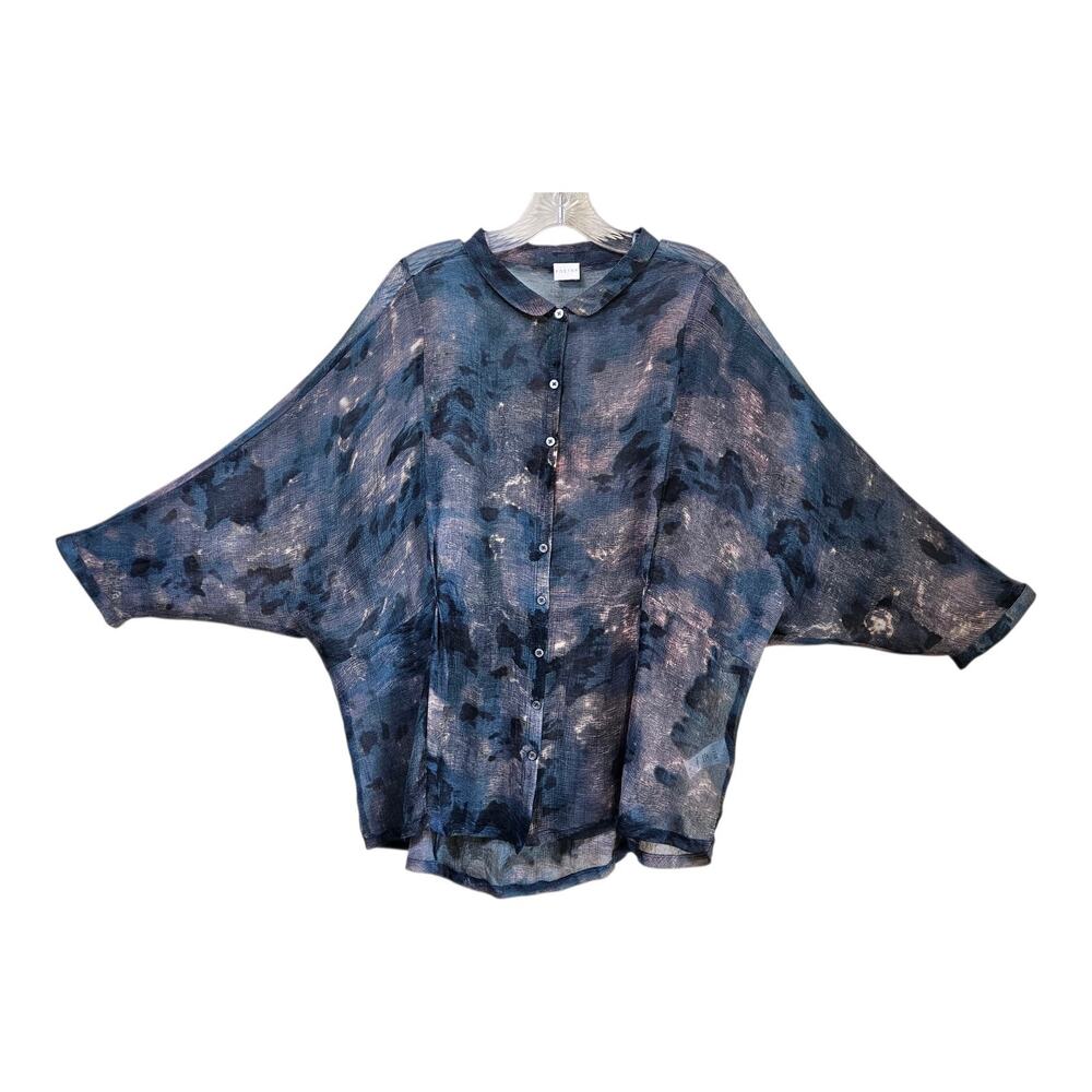 POETRY Women's 10 100% Silk Blouse Button Up SHEER Artsy Bohemian Oversized 44"